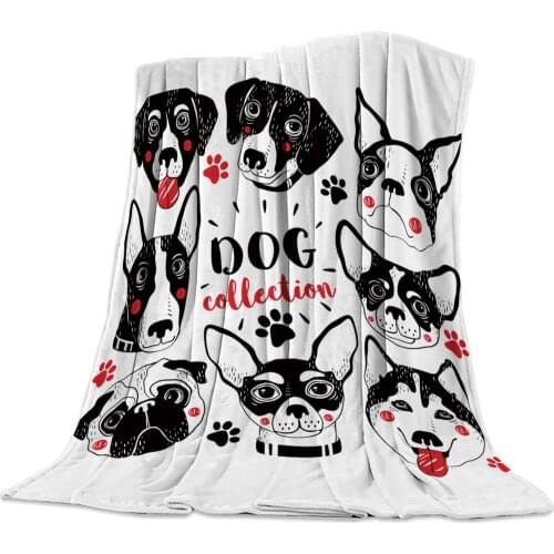 Cute Pet Dog Chihuahua Husky Throw Blanket Portable Soft Sofa Blanket Warm Microfiber Flannel Blankets for Beds
