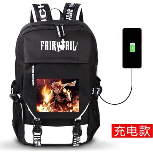 Cartoon Backpacks Fairy Tail Natsu Happy Cat School Bags Book Bag USB Charging Laptop Shoulders Bags Women Backpack Rucksack