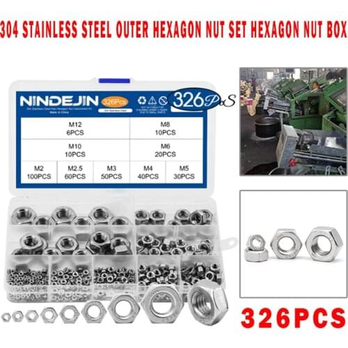 326pcs Stainless Steel Hexagon Nuts Set Assortment Hardware Accessories Fasteners M2.5 M3 M4 M5 M6 M8 M10 M12
