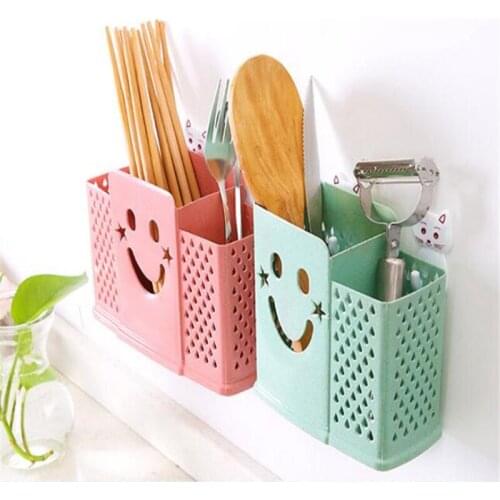 New Cutlery Rack Home Knife &amp Spoon Plastic Kitchen Chopsticks Cage Storage Box Fast Draining Water Wall-Mounted Tube Shelves