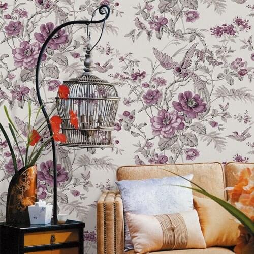 Wall paper 3D flower romantic floral Non Woven flocking wallpaper for bedroom living room room home decoration