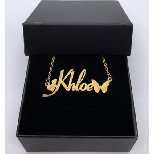 Custom Necklace Matte Stainless Steel Personalized Frosted Name Pendant Gold Butterfly Necklaces for Women Jewelry