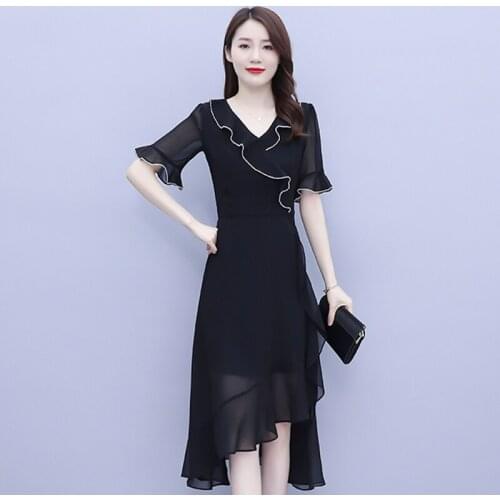 Summer Plus Size Dresses For Women 2021 New Fashion Irregular Chiffon Dress Short Sleeve V-Neck Ladies Vestidos Tide 5XL G1129