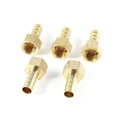 5 Pcs 1/4"PT Female Thread to 8mm Air Hose Barb Brass Straight Coupler Fitting