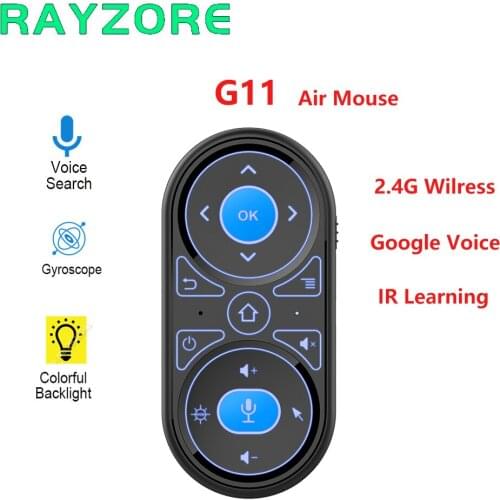 G11 Air Mouse Remot Control 2.4G Wilress Google Voice Microphone RGB Backlit Gyro IR Learning Rechargeable Mini Remote