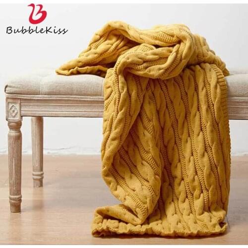 Bubble Kiss Knitted Throw Blanket Retro Twist Sofa Blankets Pure Color Home Blankets For Bed Anti-Pilling Office Siesta Blanket