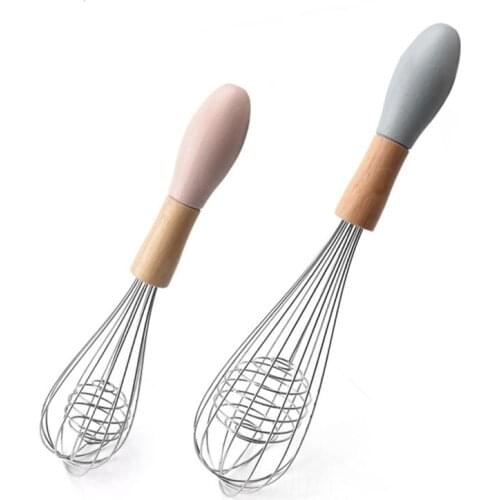 Manual Egg Blender with Wood Handle Stainless Steel Hand Beater Dough Cream Stirring Mixer Whisk Cooking Baking Kitchen Tools
