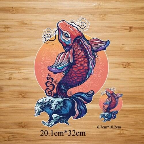 Fish Goldfish Carp Iron on Transfer Vinyl Heat Transfer Patches for Clothes Stripes PVC Patches Stickers on Clothes DIY Applique