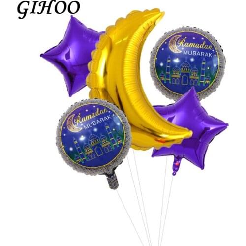 5pcs Ramadam EID MUBARAK Foil Balloons Rose Gold Silver Letter Star Moon Eid balloon Helium Globos For Muslim Party Supplies