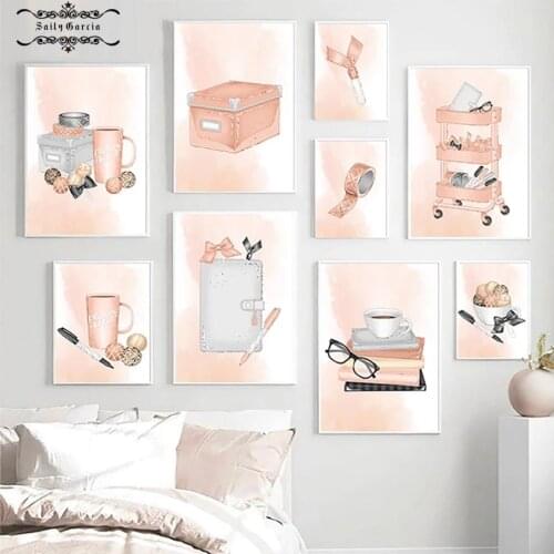 Chocolates Book Washi Tape Mug Makeup Box Pink Poster and Prints Wall Art Canvas Painting Picture for Living Room Interior Decor