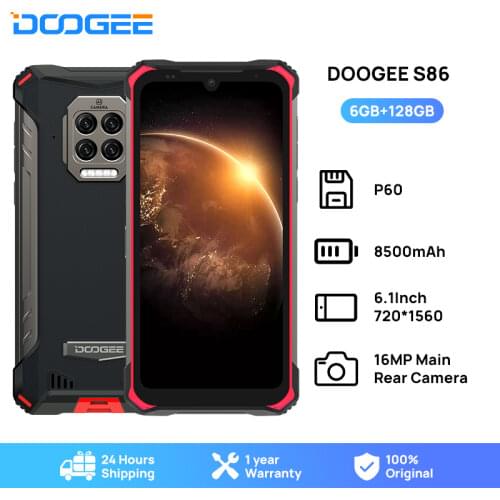 DOOGEE S86 Rugged Smartphone 6GB+128GB 8500mAh Super Battery Smart Phone IP68/IP69K Mobile Phone HelioP60 Octa Core Android 10