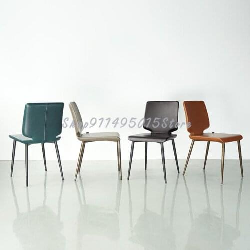 Nordic Style Light Luxury Dining Chair Backrest Simple Modern Wrought Iron Leather Restaurant Hotel Negotiation Chair