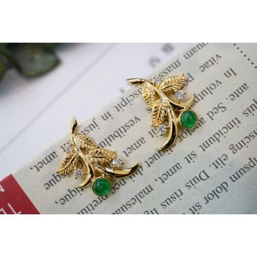 SX412 Solid 18k Gold Nature 0.34ct Green Emerald Earrings for Women Fine Jewelry Birthday Presents
