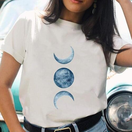 Women Cartoon Space Moon Love Cute Kawaii T Top Shirt Regular Ladies Print Female Graphic Fashion Tee Short Sleeve T-Shirts