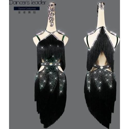 Latin dance dark green velvet costume tassel dress Tango Salsa Gogo female/child high-end professional competition