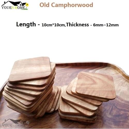 1pcs Old Camphorwood Wood Coasters Table Cup Mat Kitchen Mat Pad For Bar Cocktail Length(10*10cm) Height(6-12mm) Barware