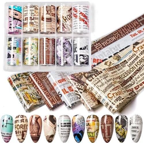 3D Charms Starry Paper Newspaper Series Nail Foils Stickers Magazine nail transfer lacer Sticker Nail Art Decorations