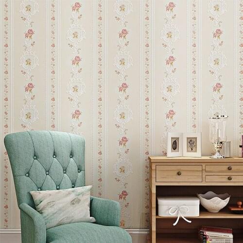 3d Stripped Rustic Floral Wallpaper For Sofa Background Blue Green Bedroom Wallpapers Roll Non Woven Vertical Strip Wallpaper