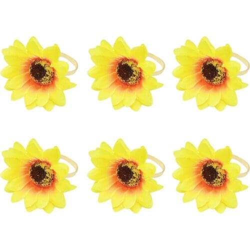 6Pcs Sunflower Pattern Wedding Napkin Rings Table Decoration Family Gatherings Everyday Use Napkin Buckle Holder-ABUX