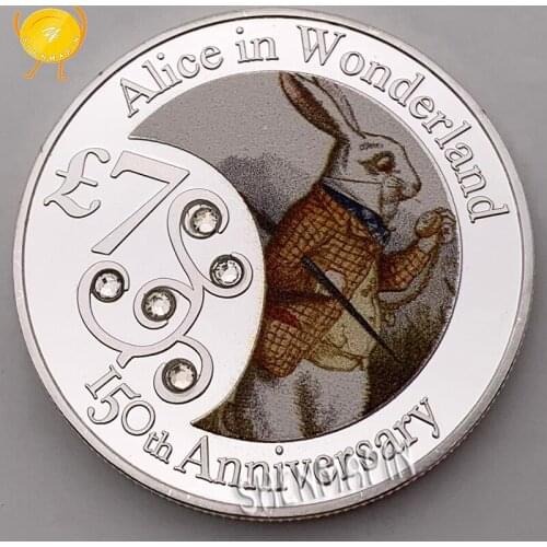 Alice in Wonderland 150th Anniversary Commemorative Coin 7 euros 999 Silver Alice in Wonderland Pocket Watch Coins Collectibles