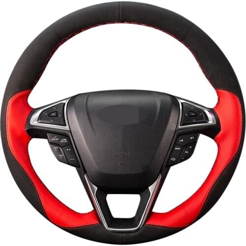 Car Steering Wheel Cover Hand-Stitched Soft Black Genuine Leather Suede For Ford Fusion Mondeo 2013 2014 EDGE 2015 2016