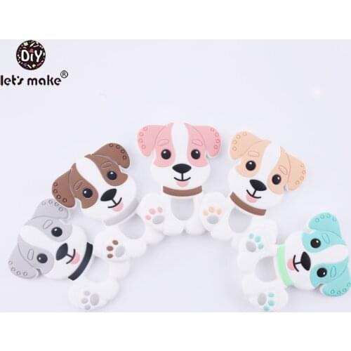 Lets Make 5pc Pink DIY Nursing Pendant Teething Necklace Making Silicone Cartoon Dog Charms Baby Teether Silicone Toys Teethers