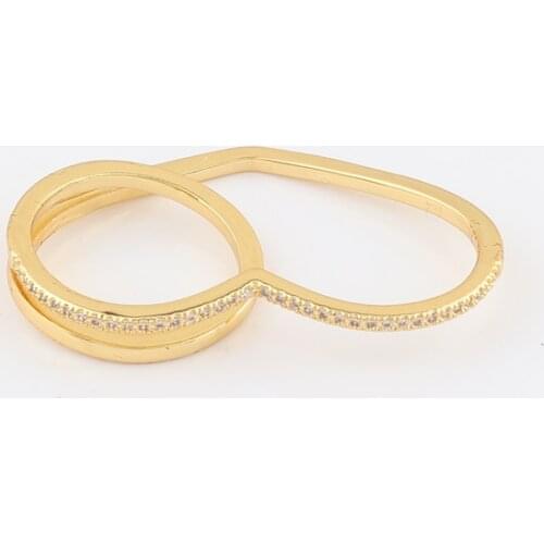 Double Layer Two Finger Metal Heart Rings for Women Girls Jewelry Copper Gold Ring Gifts