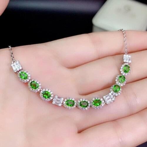 Natural diopside bracelet, 925 silver inlay, unique style, can be adjusted in size. Green gem