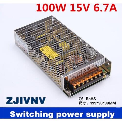 S-100-15) 6.7A 15V 100W Single Output LED Switching Power Supply Transformer for LED Strip light Universal AC-DC Converter