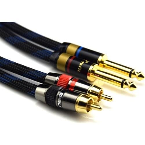 Pair Hi-Fi 6.35mm to RCA Cable High Quality 4N OFC Dual 6.35mm Male to Dual RCA Male Audio Line