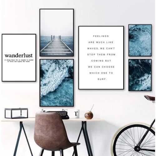 Nature Ocean Wall Art Landscape Canvas Poster Nordic Wooden Trestle Print Painting Scandinavian Decoration Picture Home Decor