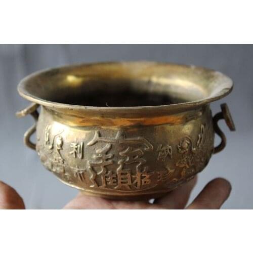 China Buddhism Brass RuYi 5 Jambhala Dragon treasure bowl incense burner censer