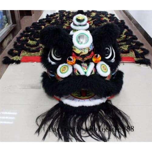 Chinese Folk Art Lion Dance Mascot Costume Black Wool Southern Lion Two Adults Birthday Cartoon Character Mascot Costume Gift