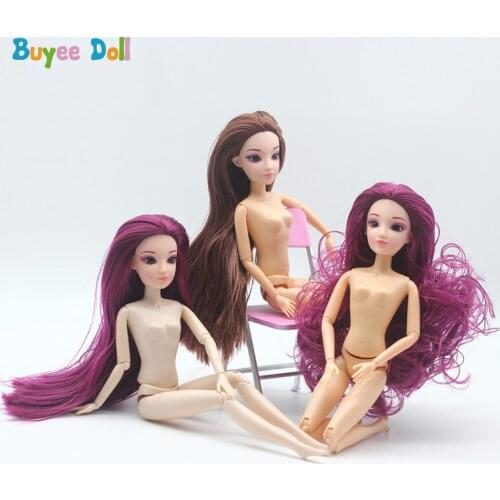 1 set Doll Body 12 Moveable Joints with Head 3D Eyes Long Hair Toy Kids Girls Gift Doll Toys Burgundy