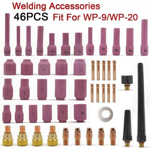 46Pcs TIG Welding Torch Stubby Gas Lens For WP9 WP20 TIG Back Cap Collet Bodies Spares Kit Durable Practical Accessories