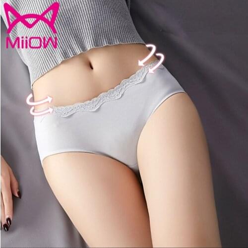 MiiOW Womens Underwear of Lace Pure Cotton Antibacterial Cotton Breathable Middle Low Waist Little Ladies Seamless Briefs