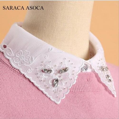 Fashion Women Manual Diamond White Shirt Fake Collar All-Macth Sweater Detachable Collars For Girls B94