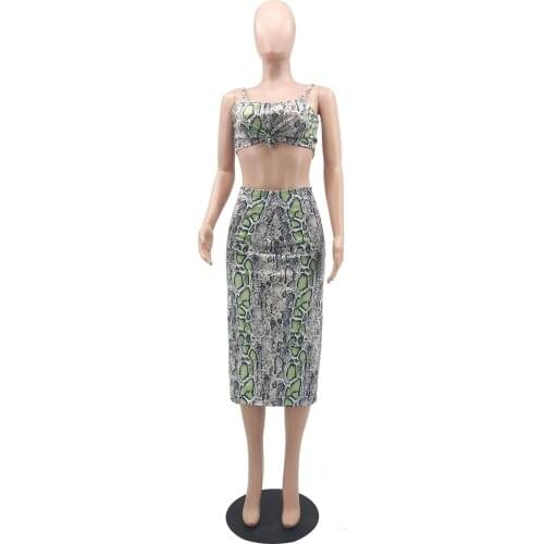 Fashion Womens Snake Print Two-Piece Streetwear Summer Sleeveless Vest Top Skirt Club Clothing