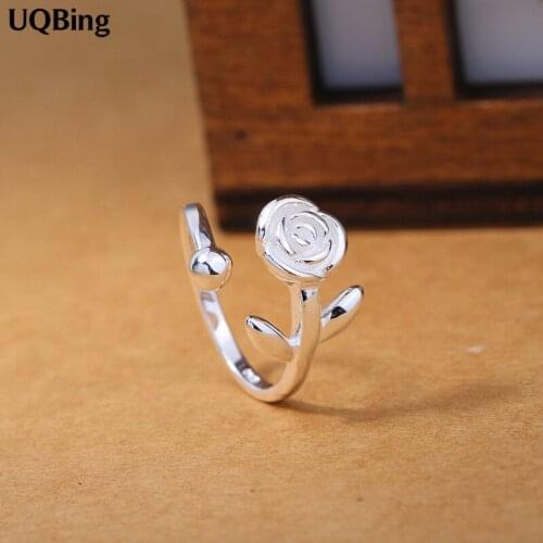 Fashion 925 Sterling Silver Rose Flower Open Rings Jewelry Wholesale
