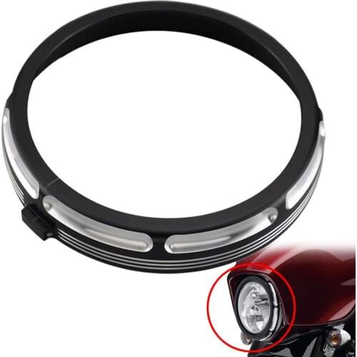 Motorcycle 7" Burst Headlight Trim Ring Headlamp Bezel Visor Cover Aluminum For Harley 96+ Touring Street Glide Road King Black