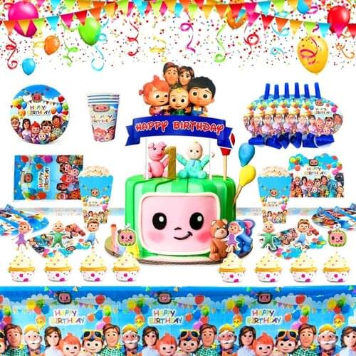 Cartoon Cocomelon Theme Party Decoration Tableware Paper Cup Plate Napkins Banners Hat Baby Shower Kids Birthday Party Supplies