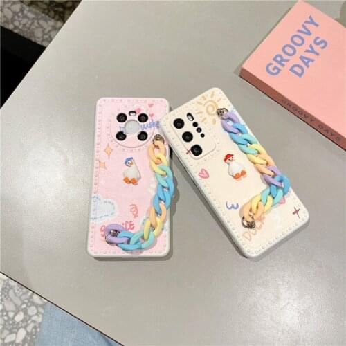 Cartoon Duck Chain for Huawei Mate40 Pro Mobile Phone Case Cute for Huawei P30 P40 Pro Back Cover Kawaii for Mate 30 Pro Etui