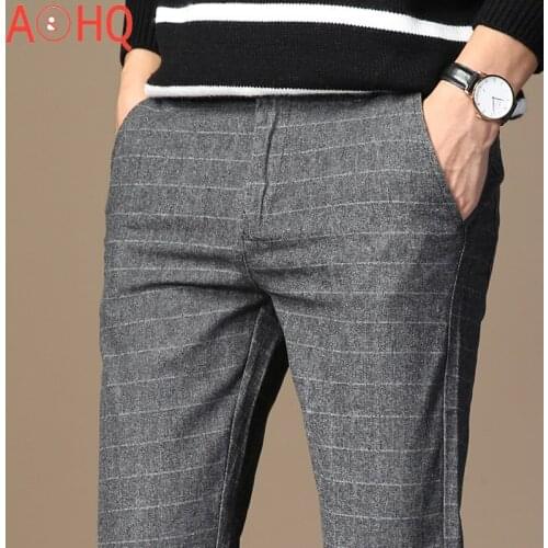 Men Dress Pant Plaid Business Casual Slim Fit Pantalon A Carreau Homme Classic Vintage Check Suit Trousers Wedding Pants