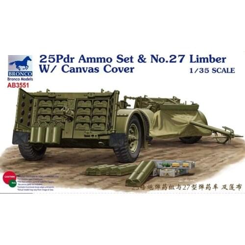 BRONCO AB3551 1/35 25Pdr Ammo Set & No.27 Limber W/ Canvas Cover - Scale Model Kit