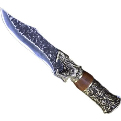 Newest 5.5 Inch Handmade Viking Knife 7Cr17 High Carbon Steel Hunting Machete Barbecue Kitchen Knives Copper Dragon Decor Handle