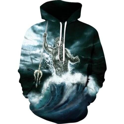 2020 new arrival 3D fashion mens hoodie 3D Poseidon / Sea son cool hoodies street casual apparel tops cosplay clothing