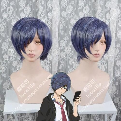 Anime Sarazanmai Toi Kuji Light Purple Mixed Blue Short Synthetic Hair Cosplay Costume Wigs + Wig Cap