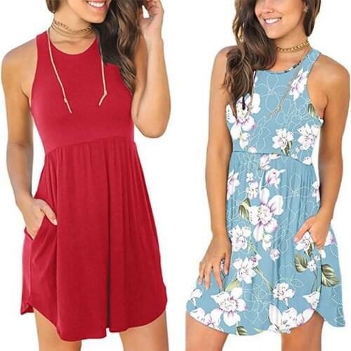 Casual Boho Beach Dresses Womens Halter Neck Party Summer Dress Sleeveless Loose Mini Dress