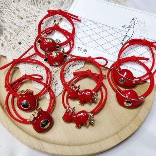 Fashion Hot Selling High Quality Hair Band Festival New Year Bull Red Bullish Hair Band Girls Kids Hair Rings Luky Bag Gifts
