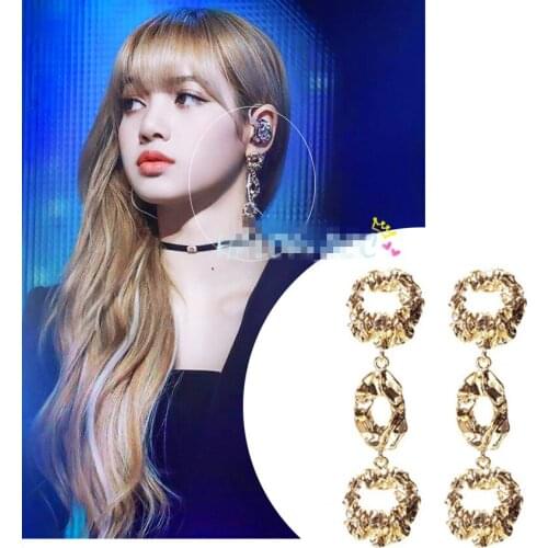 Korean Style Luxury Design Long Dangle Drop Earrings for Women Girls Ins Trendy Jewelry Metal Circle Earrings Kpop Lisa blink